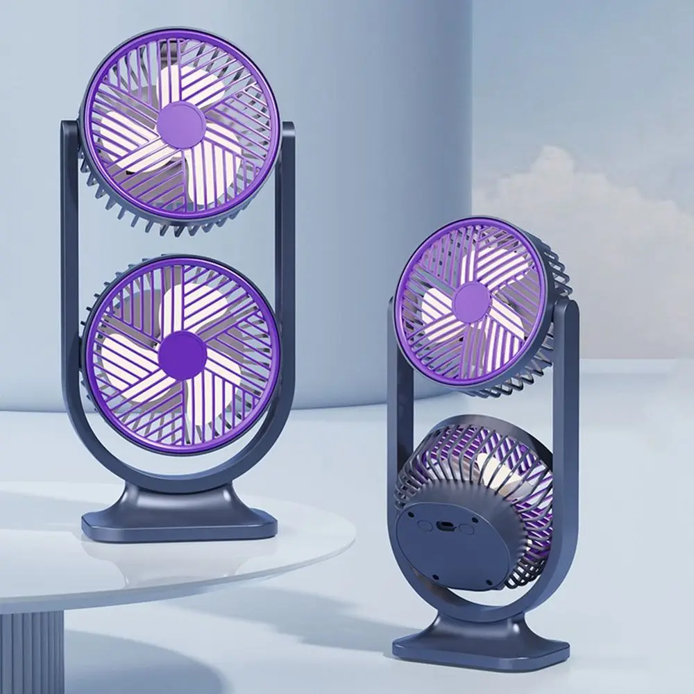 

5 Gear Dual-Head Desktop Fan Night Light USB Rechargeable Double Head Desk Fan Low Noise Independent Control Air Circulation Fan