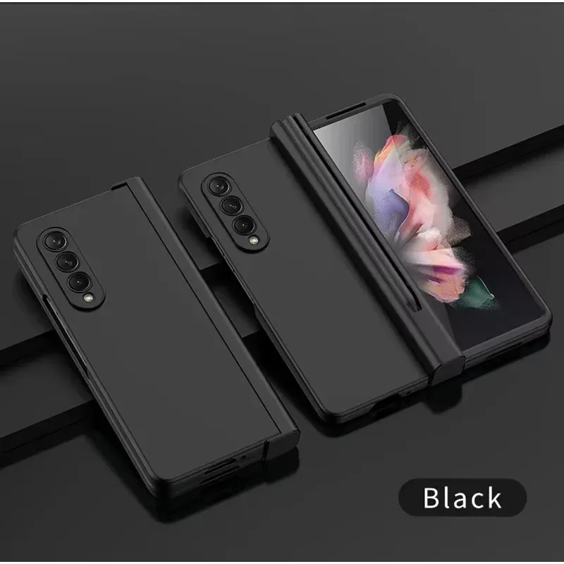 حافظة هاتف لهاتف سامسونج جالاكسي Z Fold 7 6 5 4 3 5G مع حامل فتحة القلم لغطاء بلاستيكي بمفصل القلم مع زجاج الشاشة الأمامية