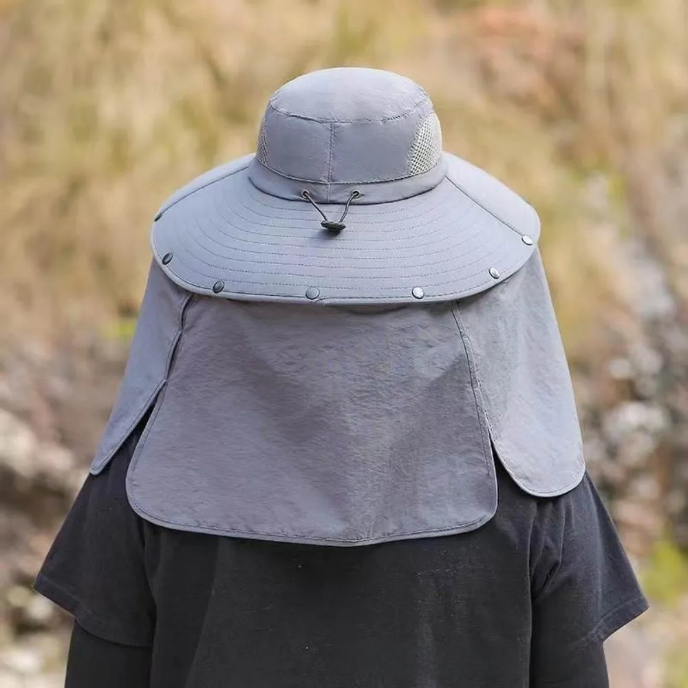 Removable Cloth Men Sun Hat Big Brim Neck Protection Women Visor Cap With Lanyard Sunscreen Summer Bucket Hat Women
