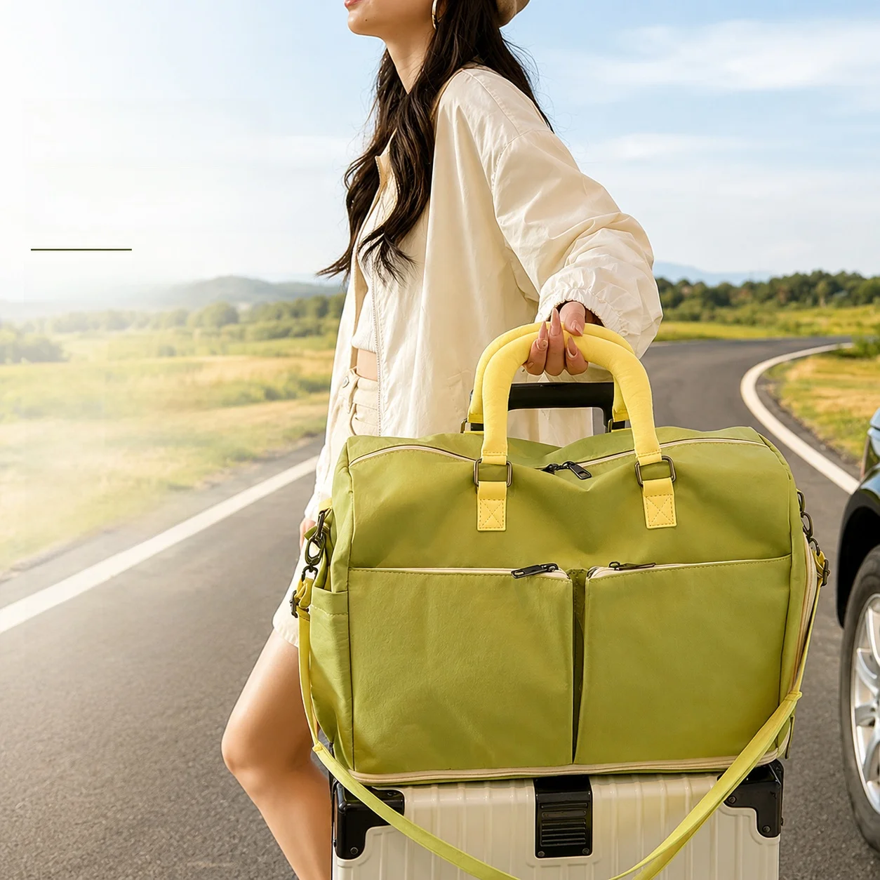 large-capacity-expandable-luggage-bag-short-trip-travel-bag-additional-bag-wheel-suitcase-nylon-material-foldable-for-youth