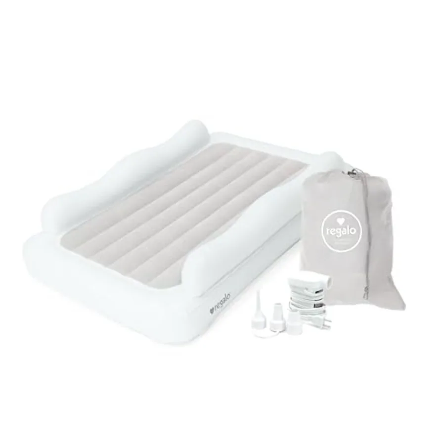 

Regalo Inflatable Toddler Travel Bed with Safety Rail Bumpers Portable Toddler Air Mattress with Pump and Carry Bag Foldable Be