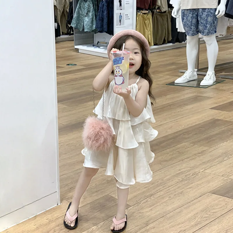 

Girl Dress Korean Style Children Clothing 2024 Summer New Girl Sweet Dress Senior Sense Fashion Flounce Cake Slip Dress