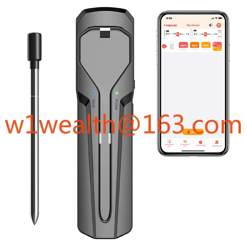 

Приложение Bluetooth, беспроводной пульт дистанционного управления, кухонный термометр для барбекю, барбекю, одиночный IP67, высокоточный двойной дисплей температуры