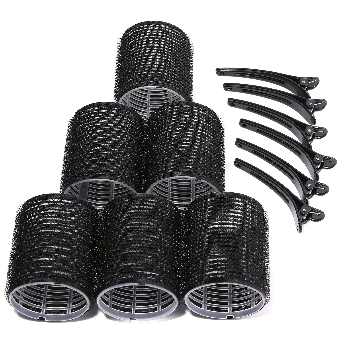 Self-Gripping Hair Curlers 12pcs with Adhesive, Hair Styling Tool - Includes 6 Self-Adhesive Curlers and 6 Hair Clips