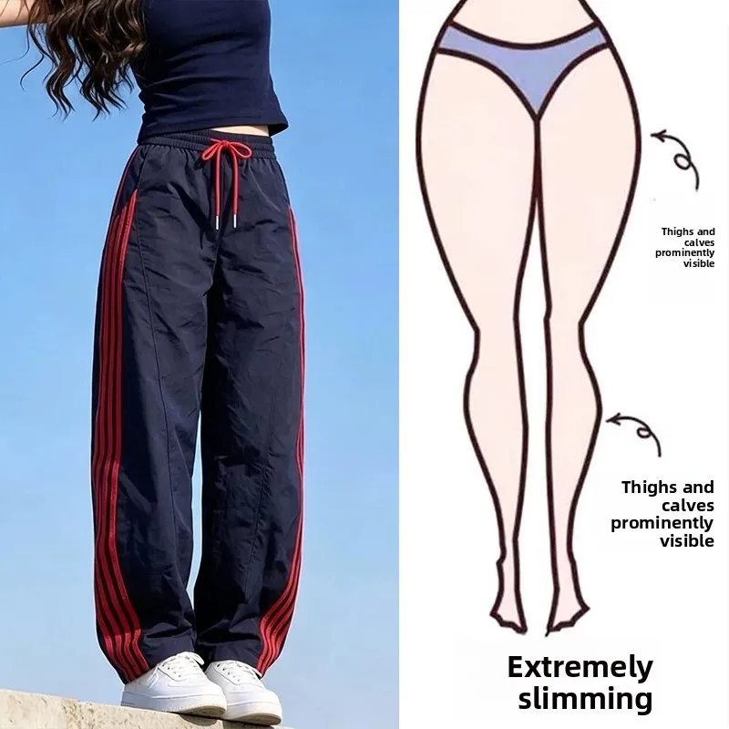 

Summer Thin American Stripe Quick Dry Sport Pants Women plus Size Loose Slimming Wide Leg Casual Trousers High Waist Casual
