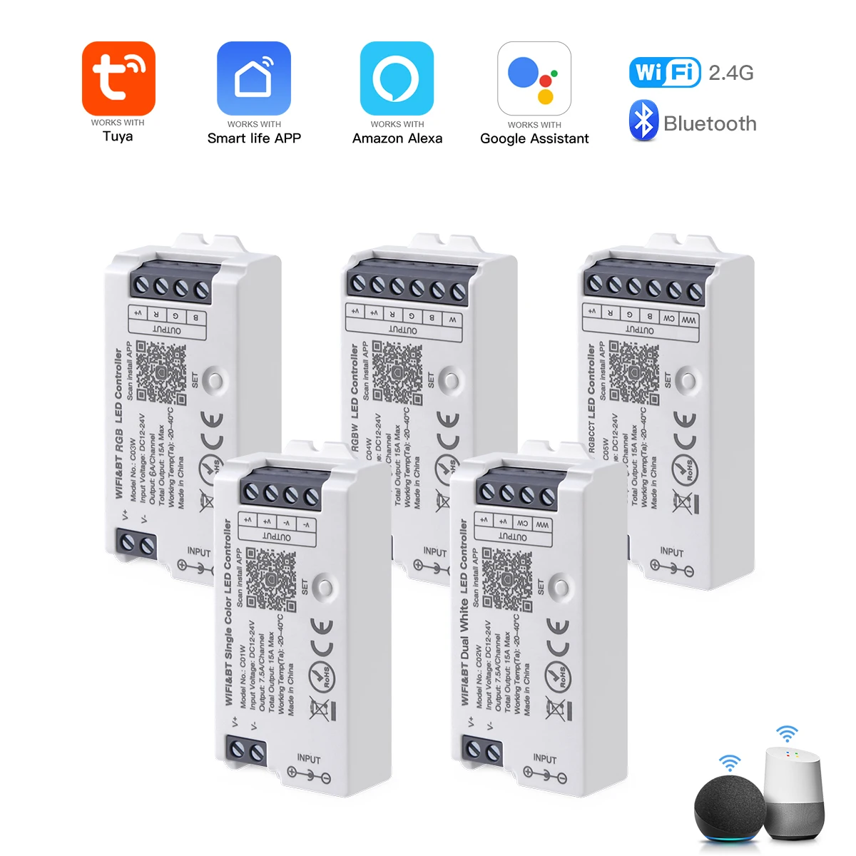 Smart Home RGB Led Controller,For Tuya LED Strip Controller,Wifi Switch for DC12-24V CCT RGBW LED Tape Bluetooth Control Dimmer