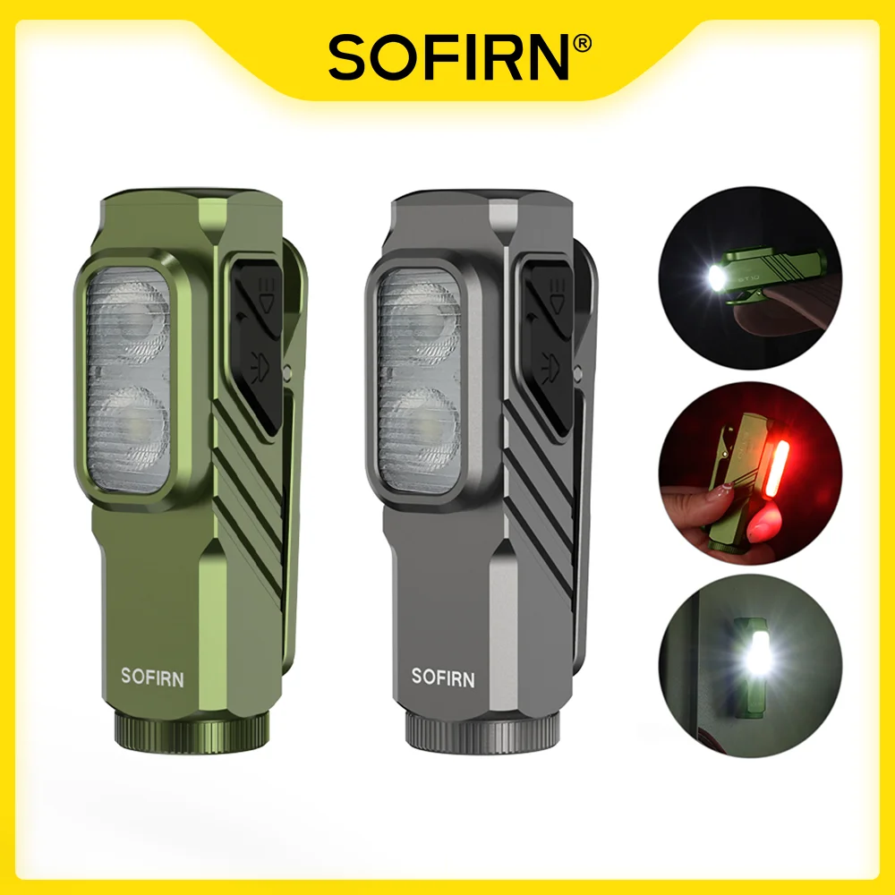 SOFIRN ST10 1000lm Mini pince lampe de poche 144m 7000K lumière LED 14500 USB C lampe blanche et rouge Rechargeable IPX6 avec capuchon arrière magnétique