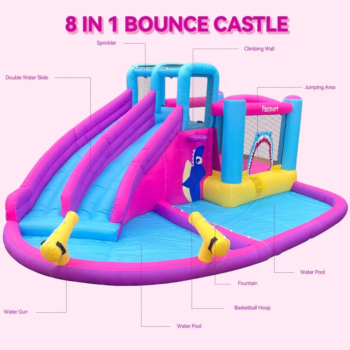 Twin Water Slides Inflatable Bounce House for Kids, Includes Ball Pit, Water Cannon, Climbing Wall – Children's Bouncy Castle with 550W Air Blower for Backyard, Indoor & Outdoor Use view 3