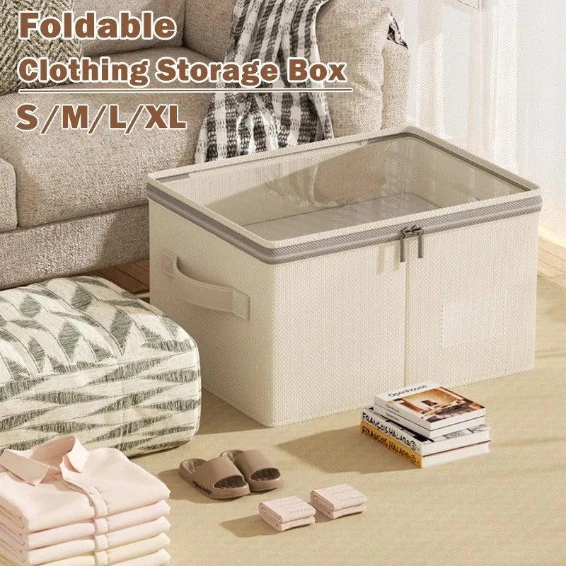 Foldable Clothing Storage Box Large Capacity Storage Bin For Down Jacket Quilt Organizer Box with Lid Bedroom Wardrobe Organizer