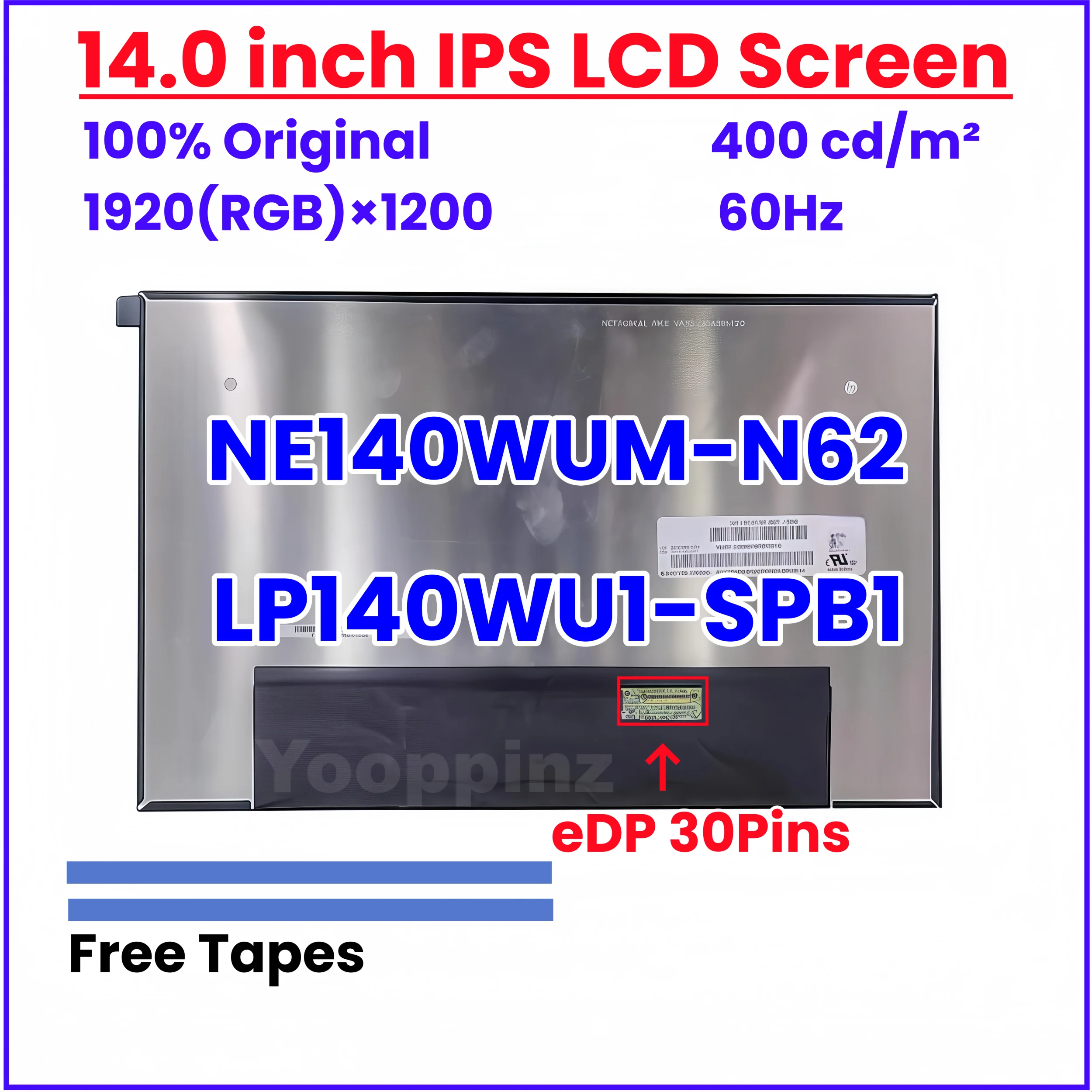 

14-дюймовый IPS ЖК-экран для ноутбука NE140WUM-N62 V8.0 LP140WU1-SPB1 SPB2 MNE007JA1-1 B140UAN02.1 Матрица панели дисплея 1920x1200