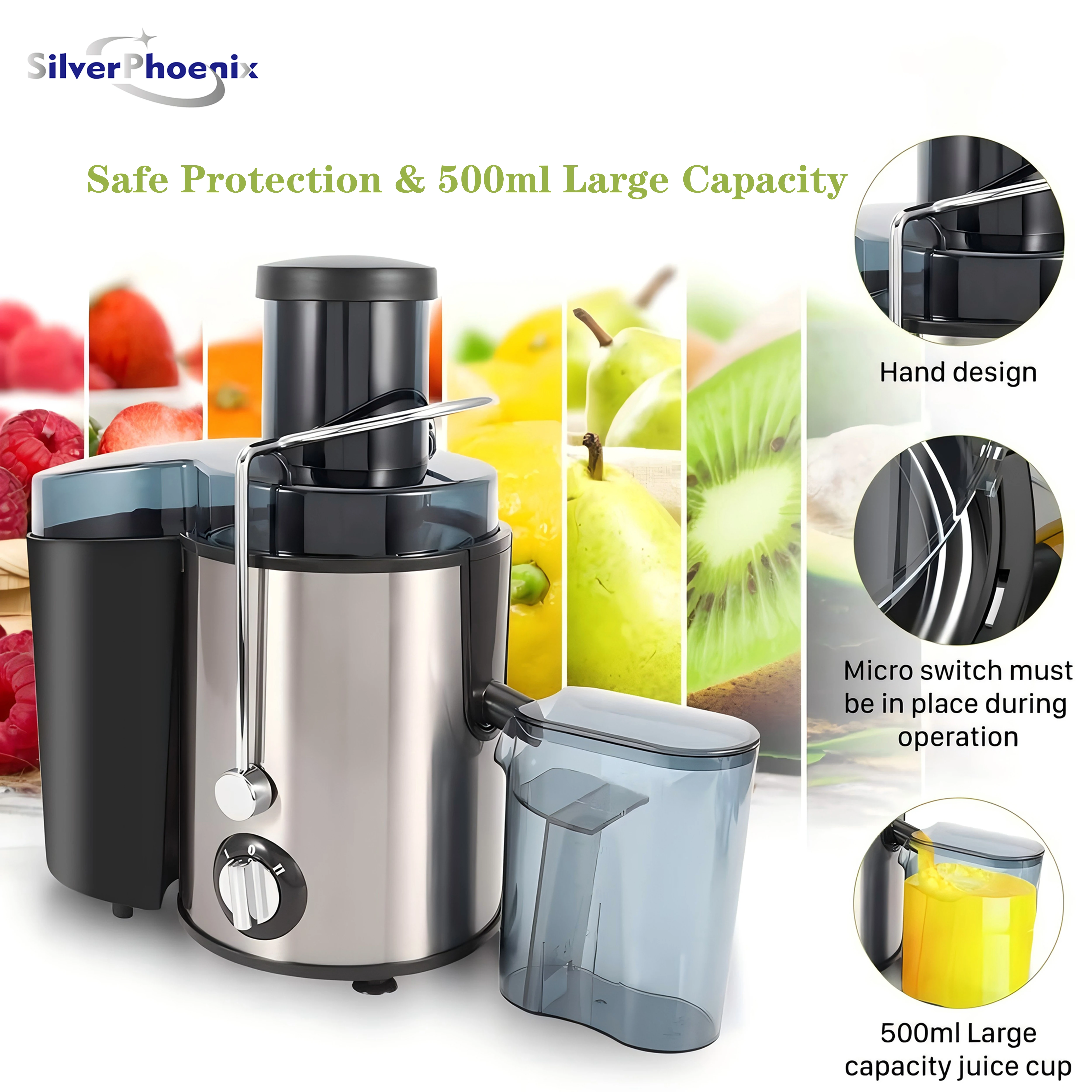 

Household large-caliber centrifugal fruit juicer vegetable blender juice and residue separation mixer European plug
