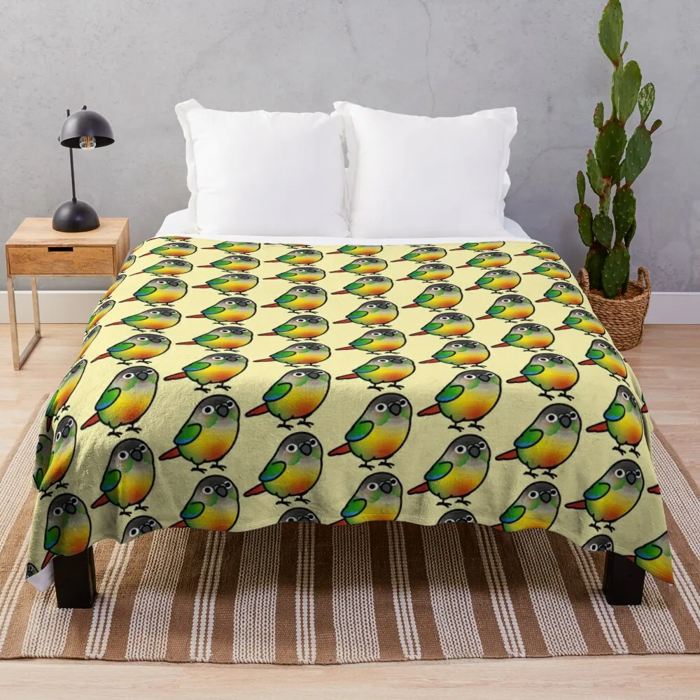 

Chubby Yellow-sided Green Cheek Conure Throw Blanket blankets and throws Quilt Blankets