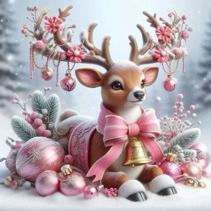 

Pink Christmas Reindeer Jigsaw Puzzle, Pastel Xmas Ornament Snow Home Decor Gift High Quality Perfect Home Decor