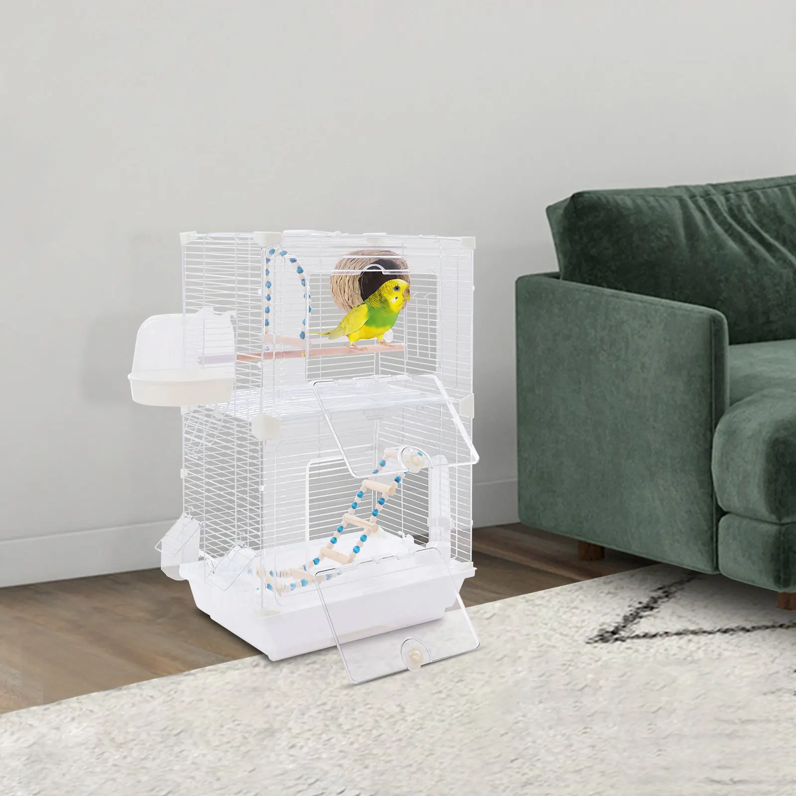 

White Iron 40*28*63cm Double-deck Landscape Bird Cage Flying Feather Cage Double-deck Large Space Pet Bird Cage