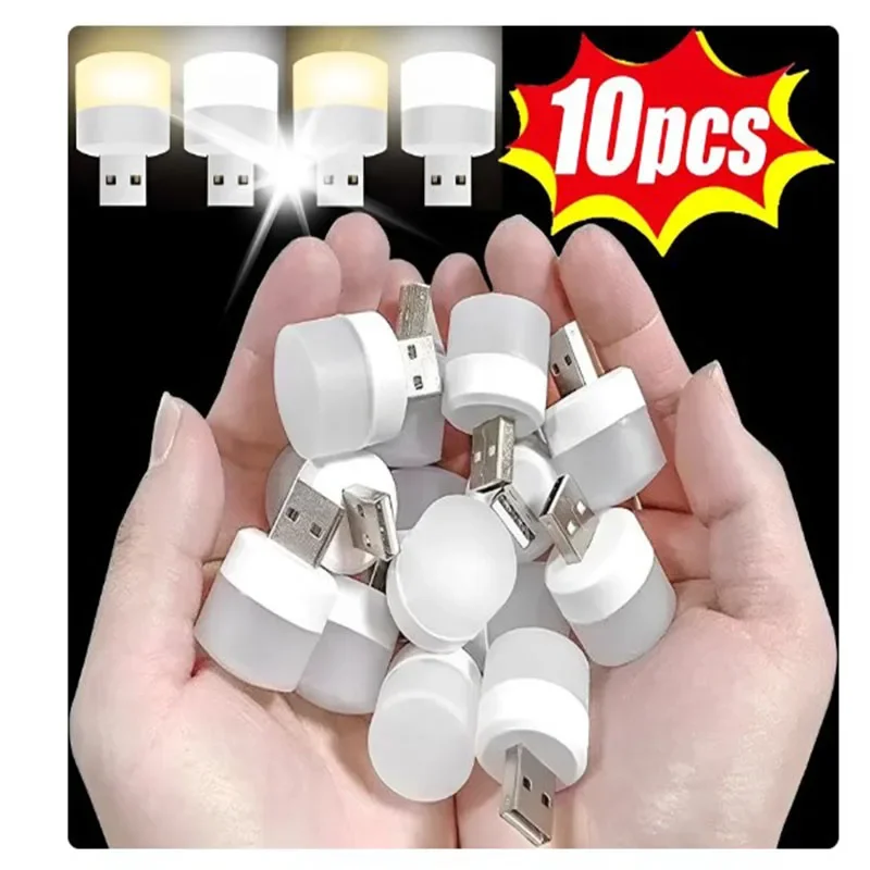 1-10Pcs  Night Light Mini LED Night Light USB Plug Lamp Power Bank Charging USB Book Lights Round Reading Eye Protection Lamp