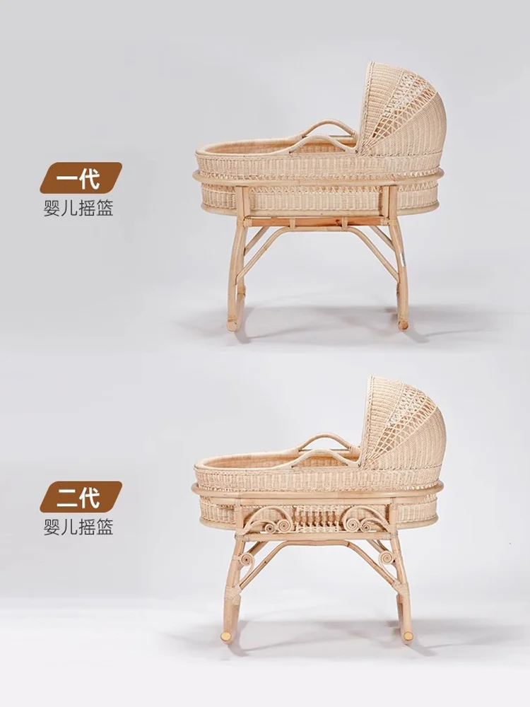 Rattan Baby Cradle Sleeping Basket Vintage Baby Bed Real Rattan Bed Movable Rocking Bed