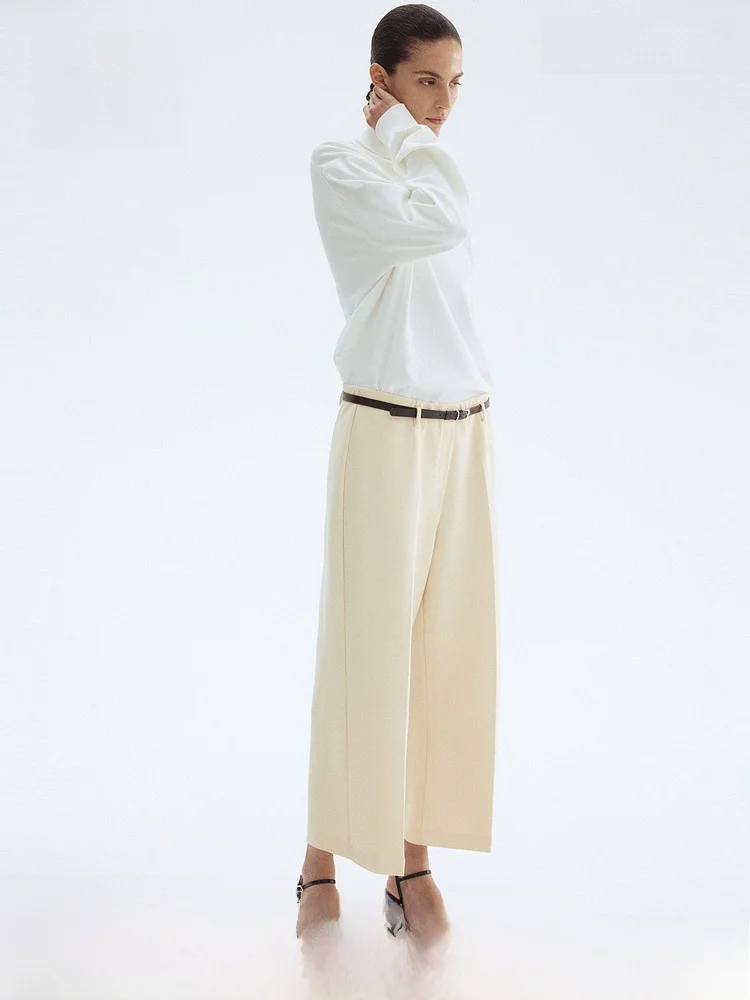 

Весенние женские брюки с высокой талией, прямого кроя, с поясом, длиной до щиколотки, повседневные, из полиэстера и спандекса, эластичные