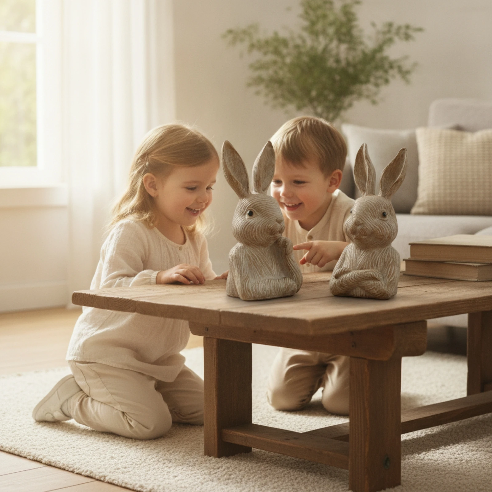 Rabbit Figurine Farmhouse Bunny Figurine Rabbit Ornament Spring Decor Vintage for Decorators, Shelf, Photo Styling