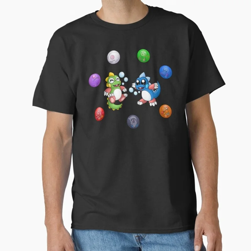A Bubbly 80's Arcade Game Cute Dinosaurs Bubble Bobble Anime Gift t shirt Short Sleeve Cartoon Graphic Clothes All size Tops