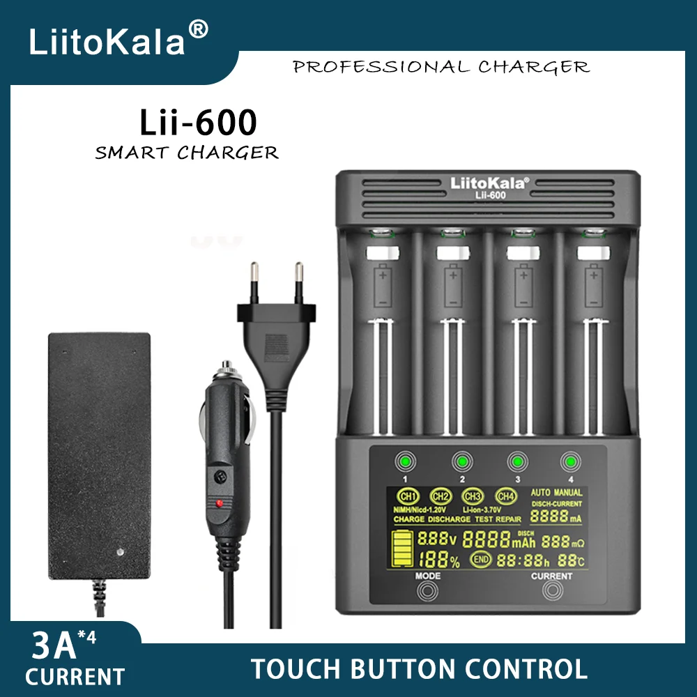 LiitoKala Lii-600 Lii-500  Battery Charger For Li-ion 3.7V  NiMH 1.2V Battery Suitable for 18650 26650 21700 26700 18350 AA AAA