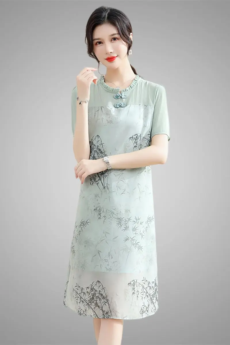 

2026 Spring Summer Women Fashion Round Neck Loose Short Sleeve Dress Y2K Round Neck Chiffon New Dress High Quality Dresses S657