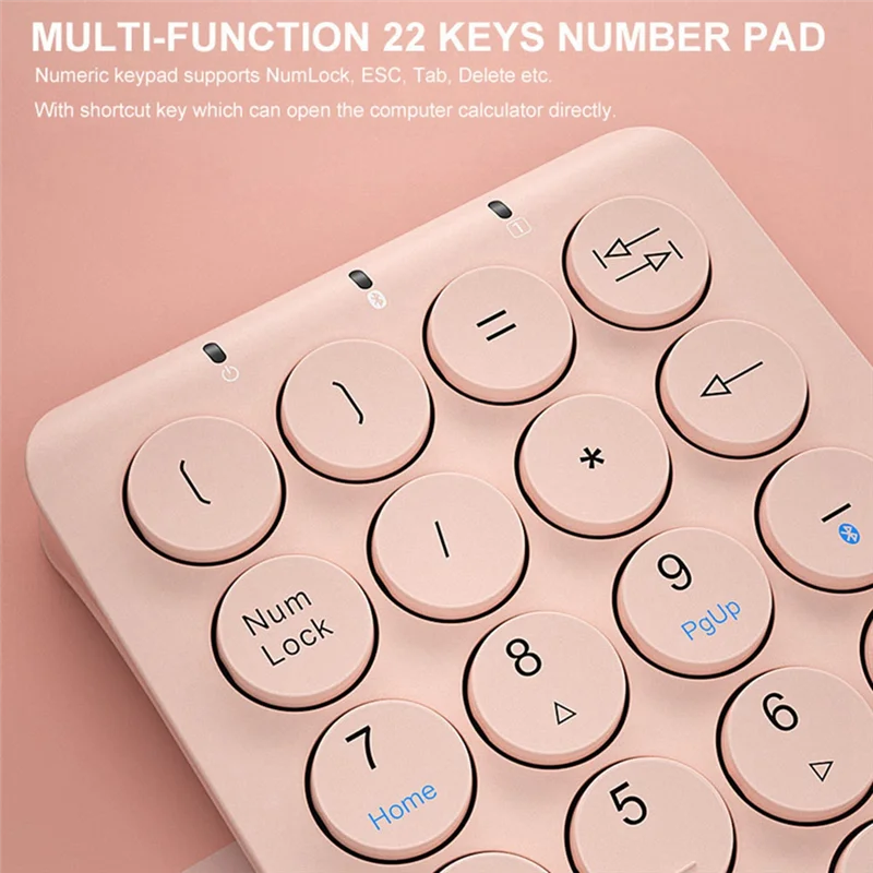 ABDX-Wireless Number Pad Bluetooth Numeric Keypad Round Keycaps Numpad 22 Keys Rechargeable Number