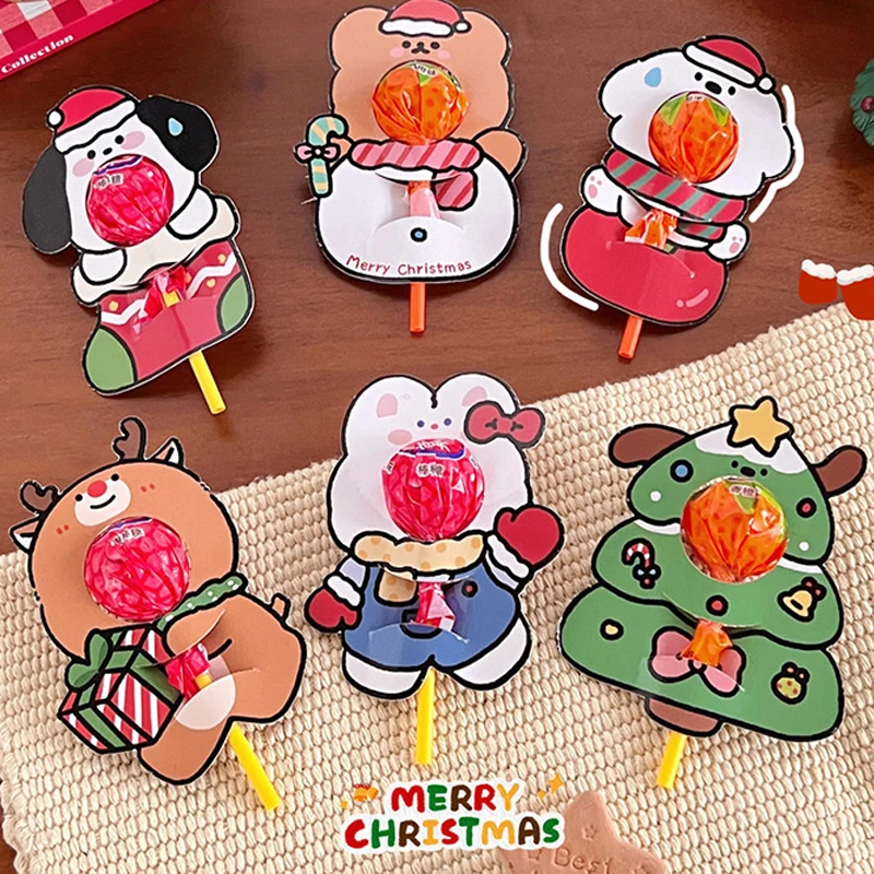 20Pcs Christmas Candy Package Card Cute Cartoon Christmas Tree Lollipop Holder DIY Party Candy Decoration Children Gifts