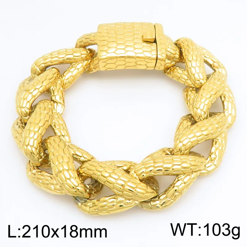 Kalen Schlangenhaut Cuban Link Herrenarmband Punk Schwerer Edelstahl Motorrad-Schmuck Vintage Metall-Accessoire Geschenk Wasserdicht – Detail 1