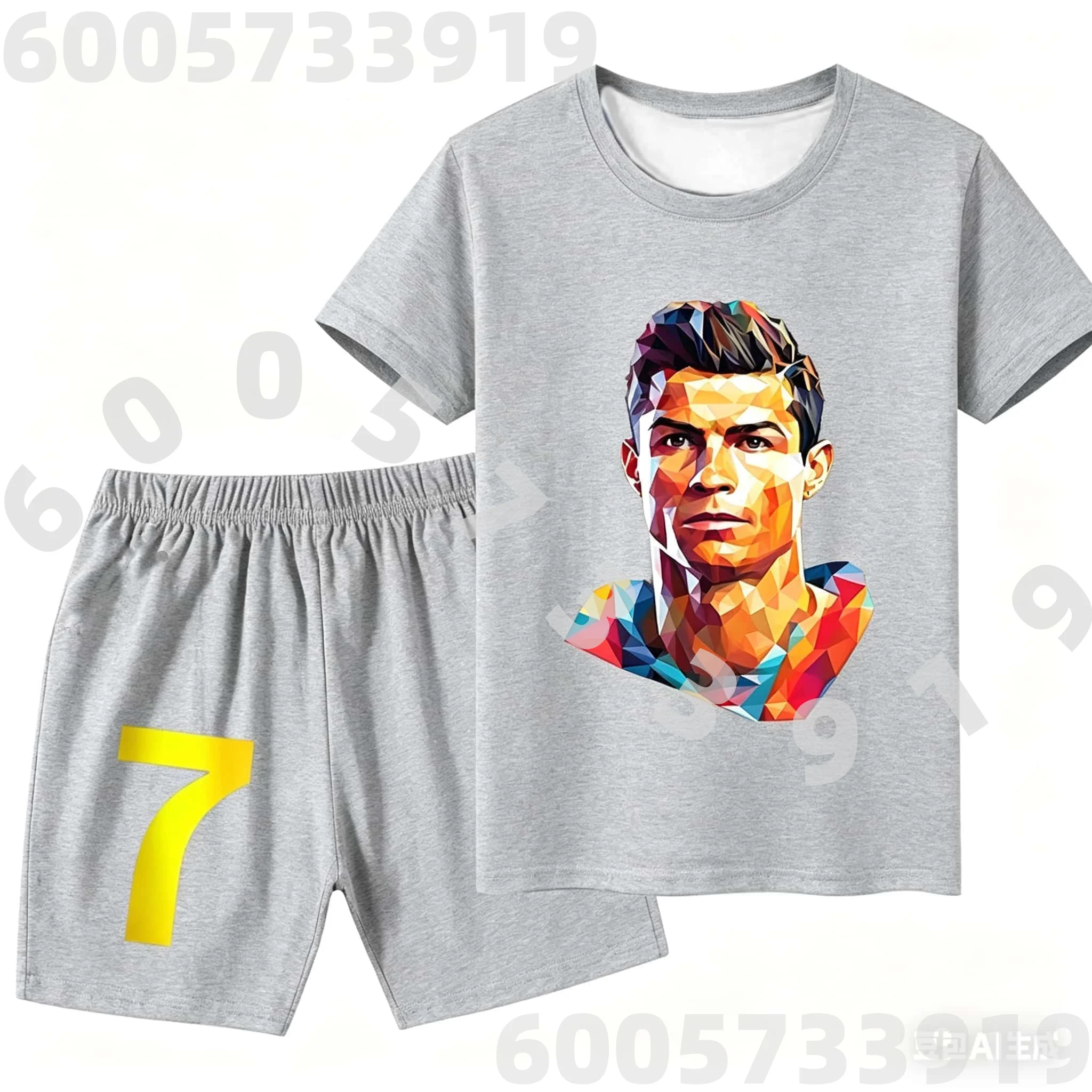 2026 Summer New Set Parent Child 3D Short Sleeve+Shorts Football Star AI #7 Ronaldo Printed Family Kids Outdoor Sportswear