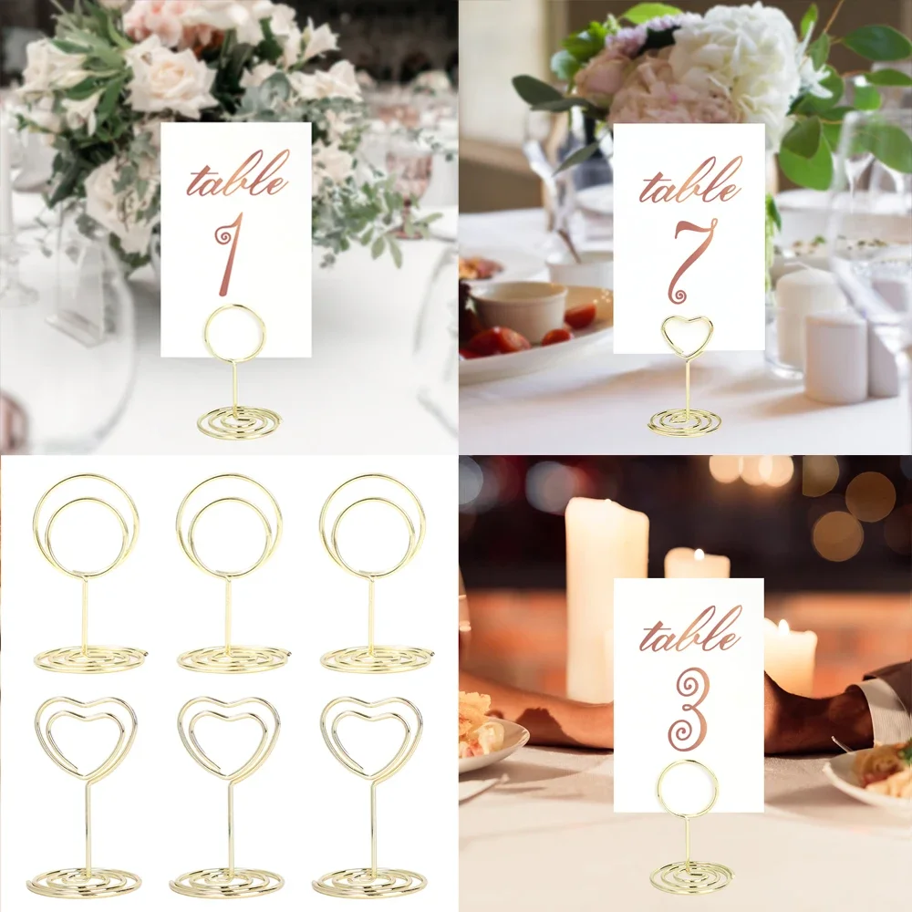 12/1Pcs Metal Place Card Holders Round Heart Shape Photo Clip Wedding Table Place Card Stands Birthday Party Decoration Supplies