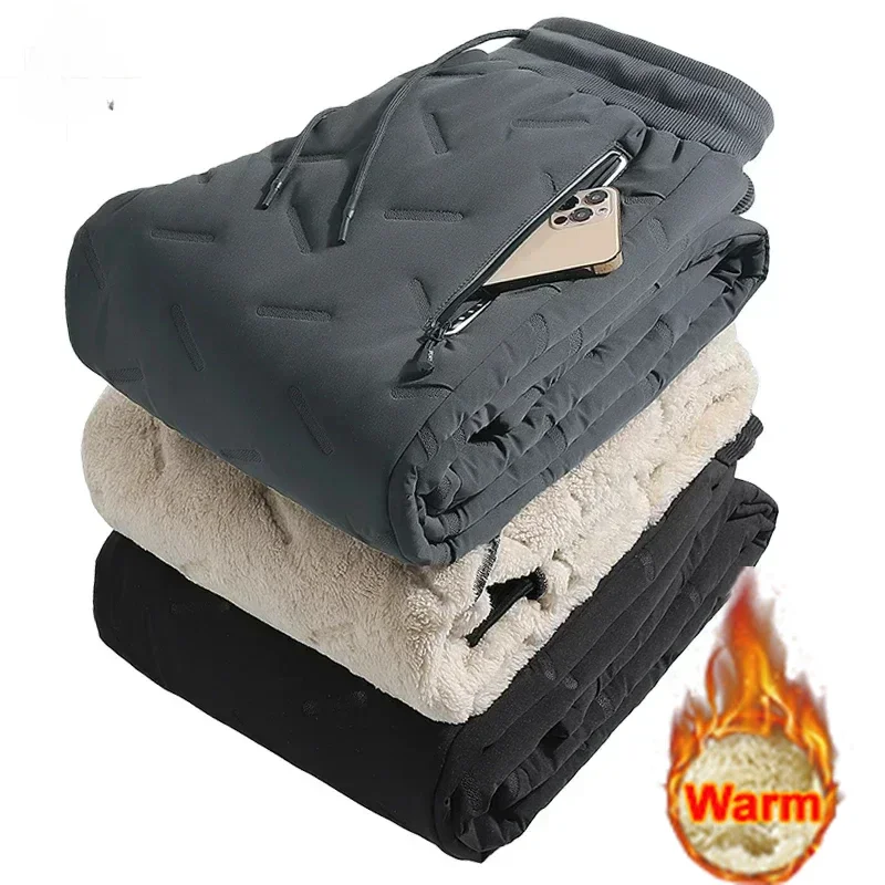 

7xl Winter Down Cotton Pants Men's Casual Waterproof Zipper Pocket Thickened Wool Warm Pants Jogger Outdoor Cold-proof Ski Pants