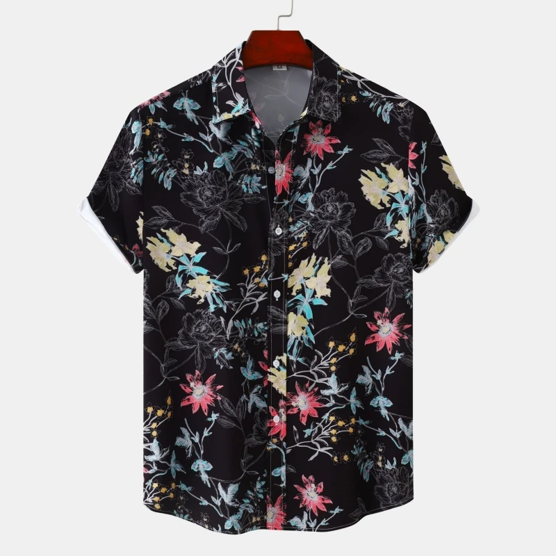 

Hawaiian Shirt Men Shirts and Blouses T-shirt Men's T-shirts Korean Popular Clothes Beach Tiki Short Sleeve Clothing Mens Formal