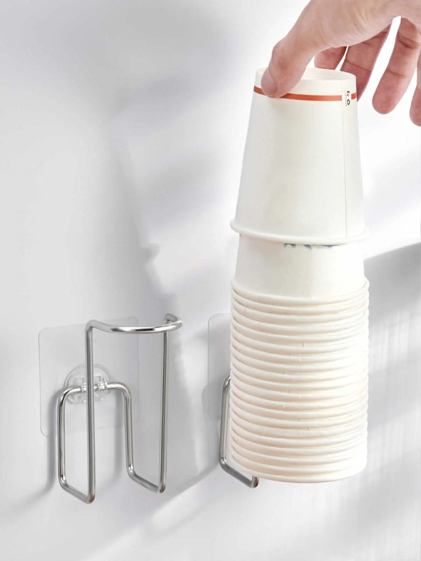 WORTHBUY Stainless Steel Disposable Paper Cup Holder Wall Mounted Punch Free Water Cup Storage Rack Kitchen Paper Cup Organizer