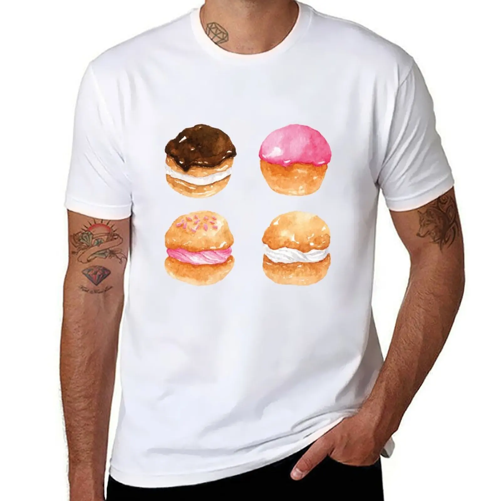 

Assorted Cream Puff Profiteroles - Chocolate, Strawberry and Vanilla T-Shirt man t shirt cotton high quality T-Shirt