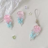 Blue Pink Jellyfish Phone Charm Starfish Mermaid Fishtail Bow Bead Fairycore Keychain Wallet Schoolbag Car Key Decor Jewelry