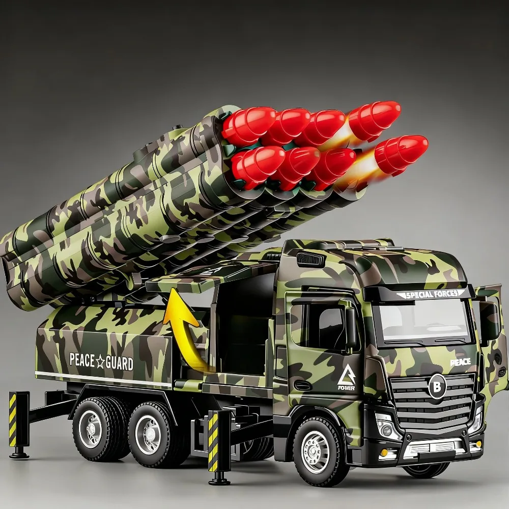1:32 Intercontinental Missile Vehicle Alloy Drone Launch Car Diecast Model Toys Doors Opened Sound Light Pull Back Toy Boy Gifts