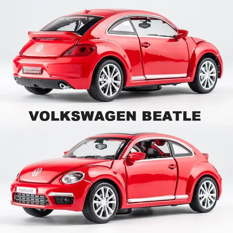 1:32 Volkswagen Beetle modello di auto in lega diecast e veicoli giocattolo simulazione suono e luce tirare indietro giocattoli per auto per regali per bambini