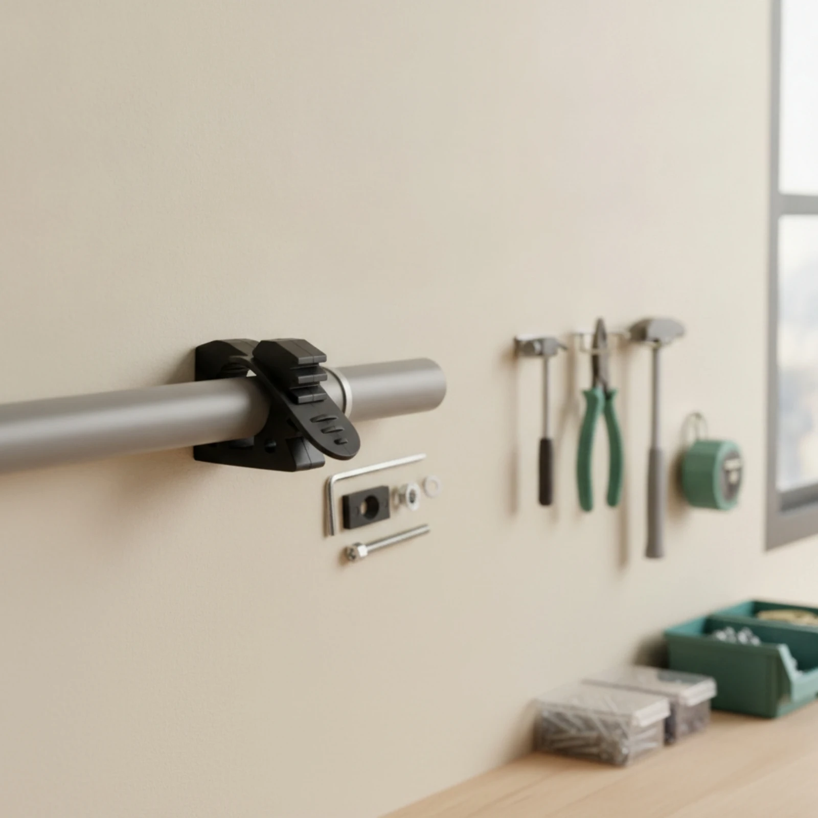 Pipe Clamp Quick-Install Tube Clamp Pipe Fixture with Hex Key Matte Bracket Non-Slip for DIYers, Workshop, Utility Room