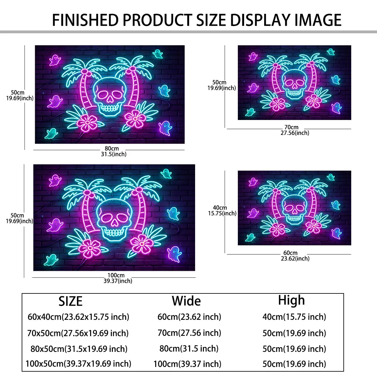 Neon Light Wall Sticker Palm Tree Skeleton Purple Glow Tropical Halloween Wall Decal Removable Peel and Stick Home Decor view 2