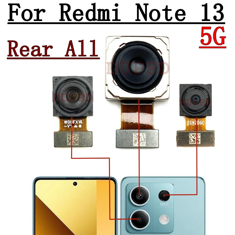 Rear Camera For Xiaomi Redmi Note 13 Note13 5G Front Selfie Facing Wide Main Back Camera Flex Parts