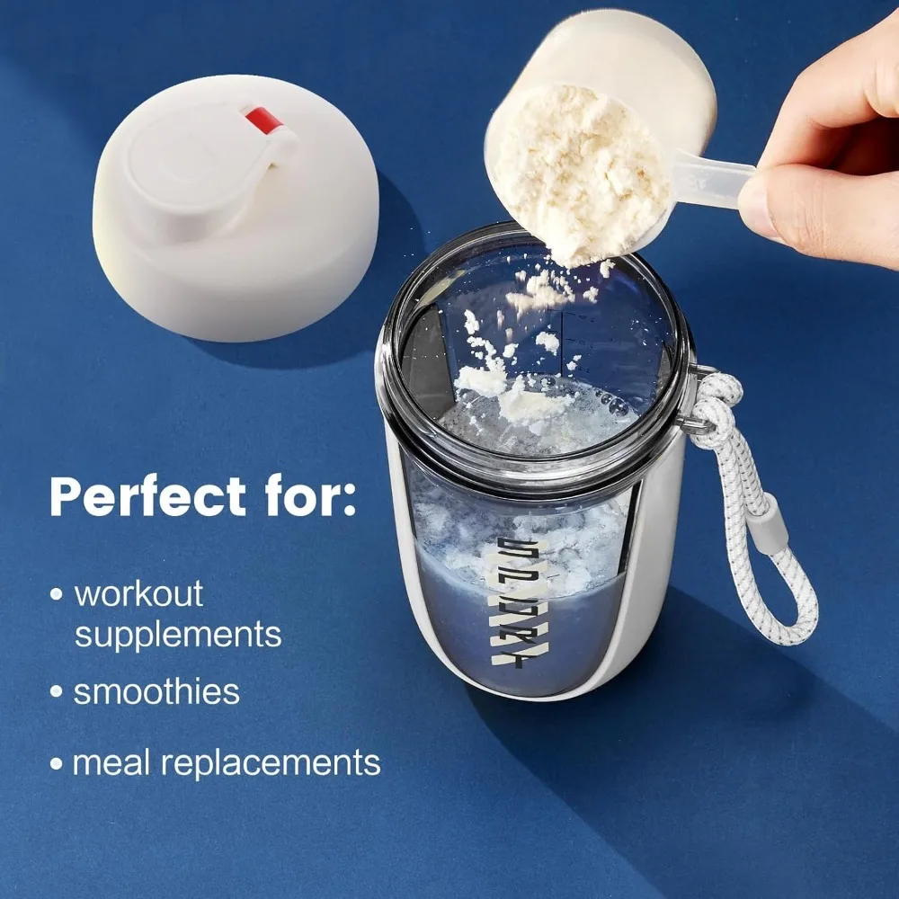 프리미엄 프로틴 파우더 쉐이커, 590ml/20oz, 새지 않는 트라이탄 소재로 운동 전 음료에 적합합니다. BPA 프리 플라스틱 공 포함 썸네일 4