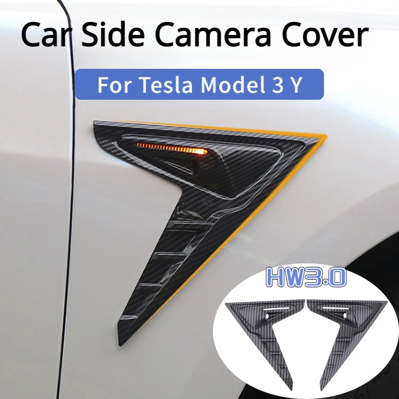 

For Tesla Model 3 Y Car Side Camera Cover Thunder Fender Flanks Wing Blade Panel Spoiler Covers Protective Shell Modification