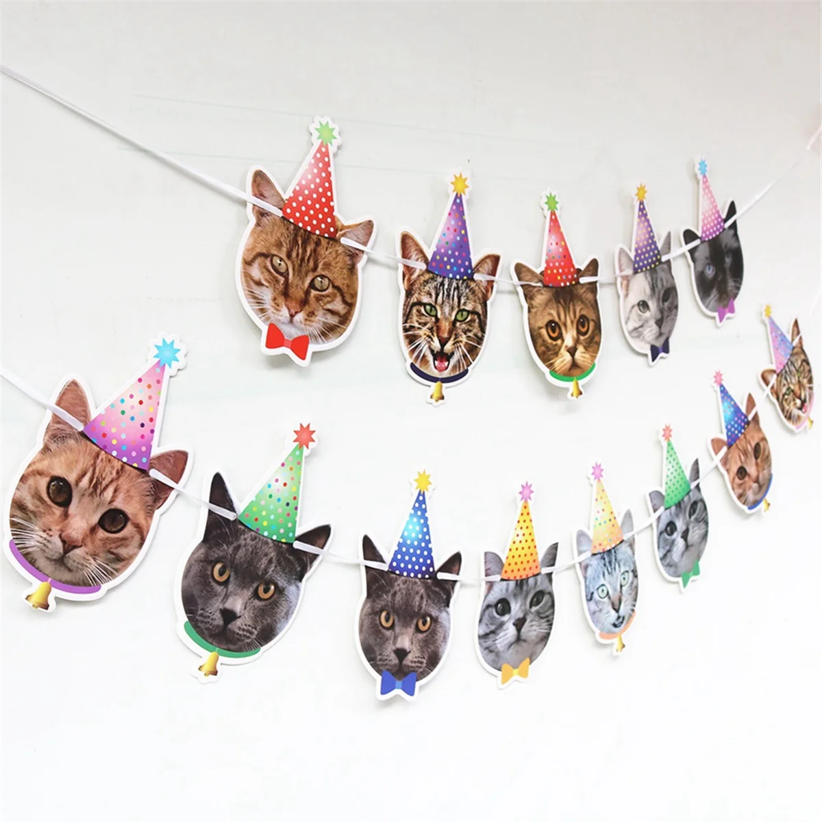 Pet Birthday Banner Cartoon Cute Cat Dog Paper Bunting Garland Cat Dog Birthday Party Hanging Banners