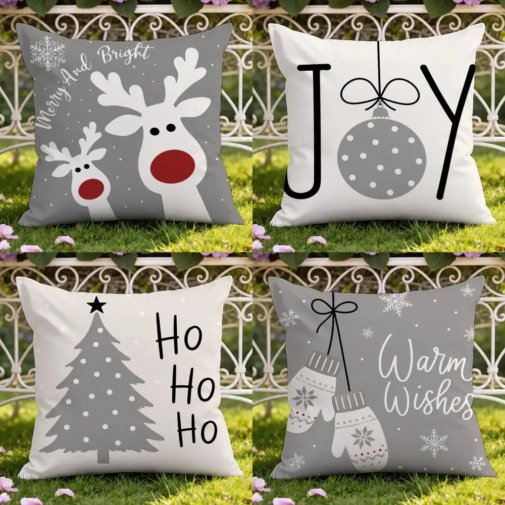 Soft Minimal Christmas Pack Cushion Cover Short Plush Double-sided Print Square Throw Pillow Covers Sofa Home Cushion Decor