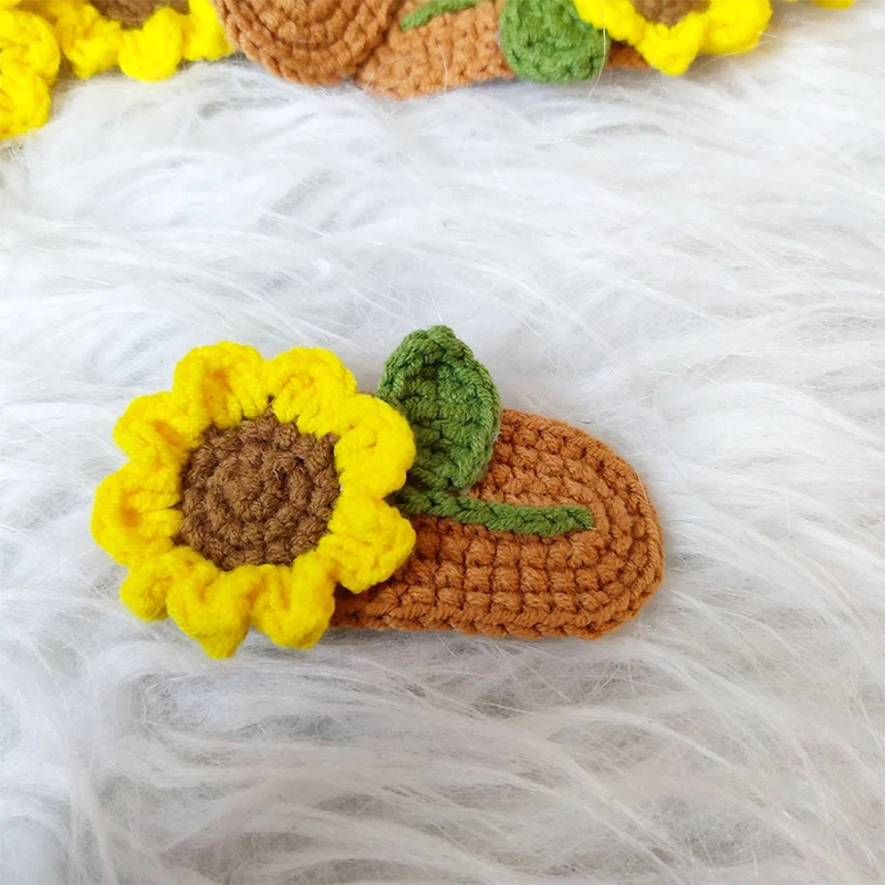 Handmade Crochet Hair Clip Cute Sunflower Cartoon Flower Hairpin Girl Wool Knitting Headwear Barrettes Children Hair Accessories