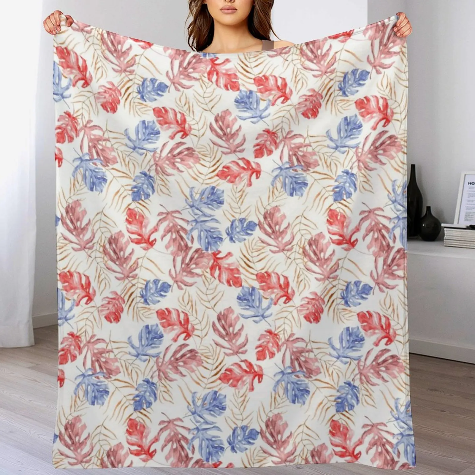 

Hawaiian design with tropical fern leaves Throw Blanket Decorative Sofa Tourist Blankets