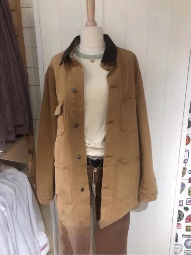 

Стеганое пальто с лацканами в корейском стиле, женское зимнее новое ретро свободное повседневное пальто-кардиган с длинными рукавами, винтажная шикарная куртка в консервативном стиле