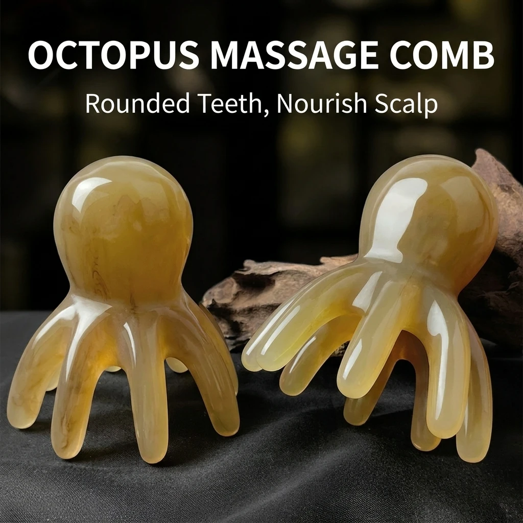 Resin Octopus Massage Comb Head Meridian Scraping Scalp Massage Brush Acupuncture SPA Gua Sha Massage Comb Fatigue Relief Massag
