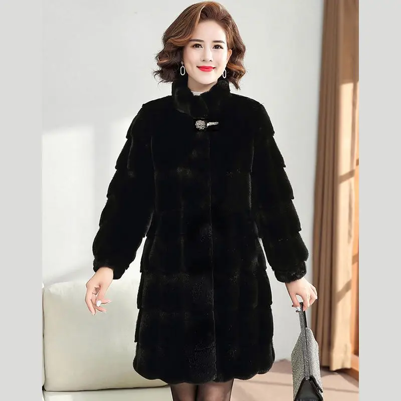 New Danish Mink Coat Faux Fur Coat Women's Thick Mink Fur High-end Rich Wife Mother Medium to Long Style