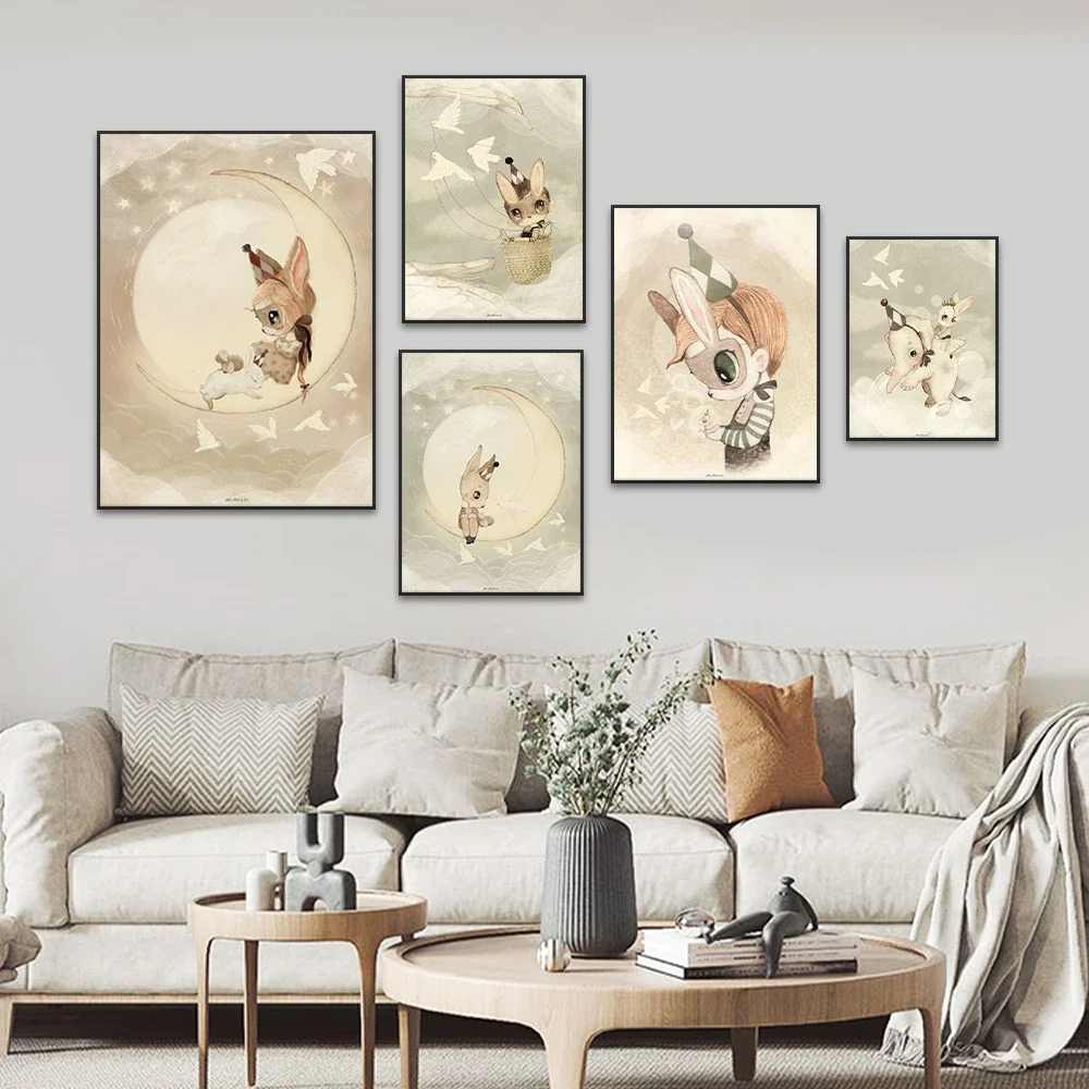 Impresiones en lienzo y carteles de chica conejo Beige, decoración artística de pared para habitación de niños, pinturas, decoración moderna para el hogar